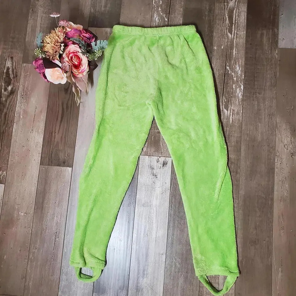 Vintage Lime Green Fuzzy Stirrup Pants Women's Size Small Microfiber - Picture 2 of 10